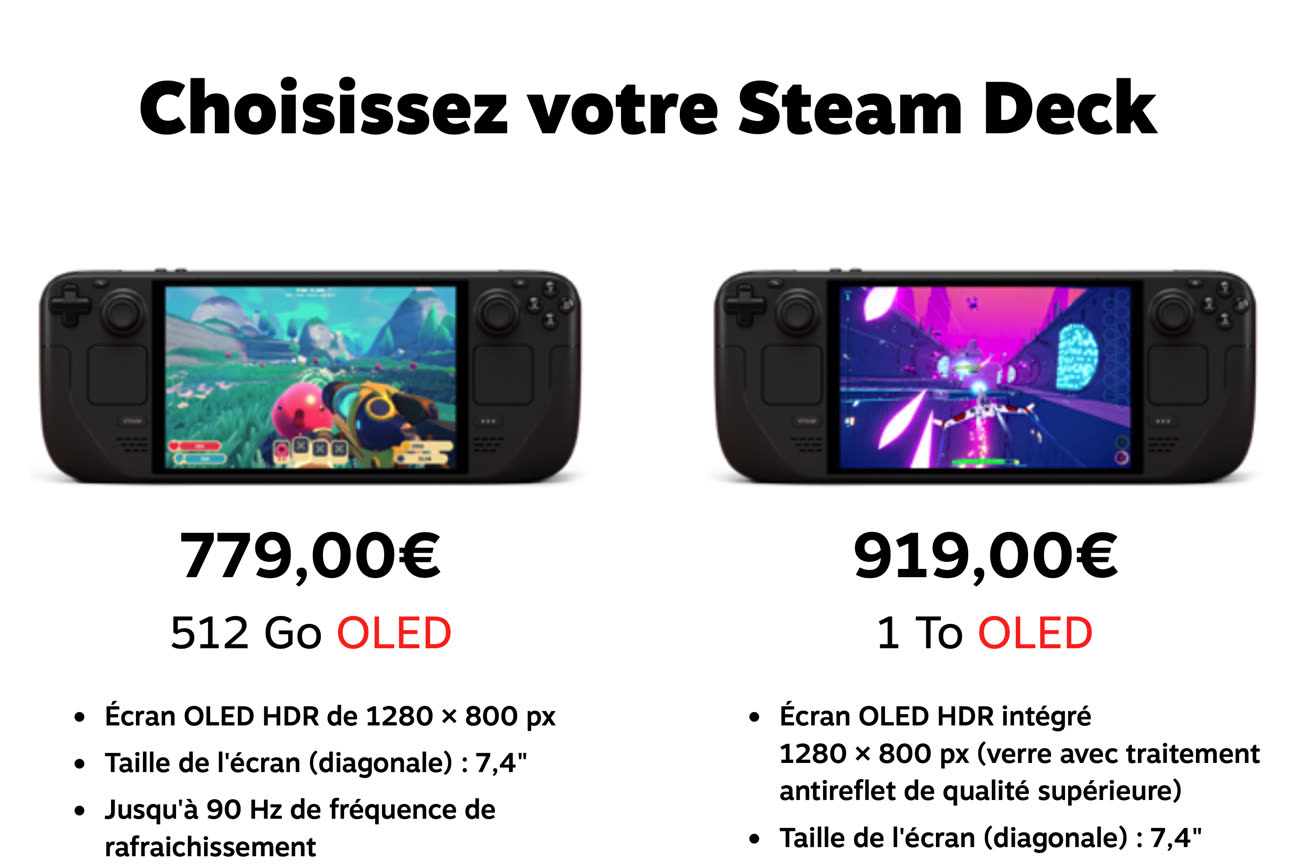 La nouvelle gamme de Steam Deck OLED. Image MacGeneration.