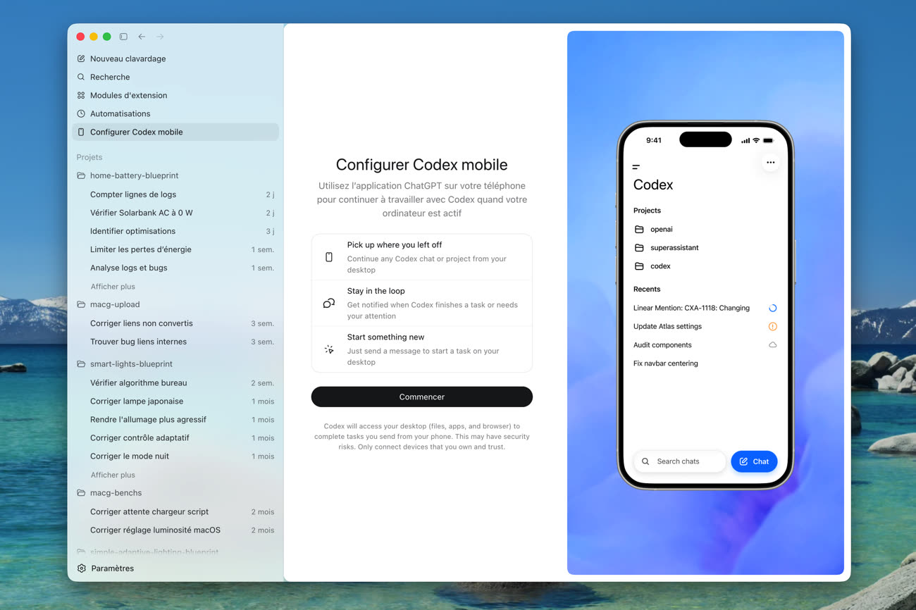 Présentation de Codex Mobile depuis l’app macOS. Image MacGeneration.