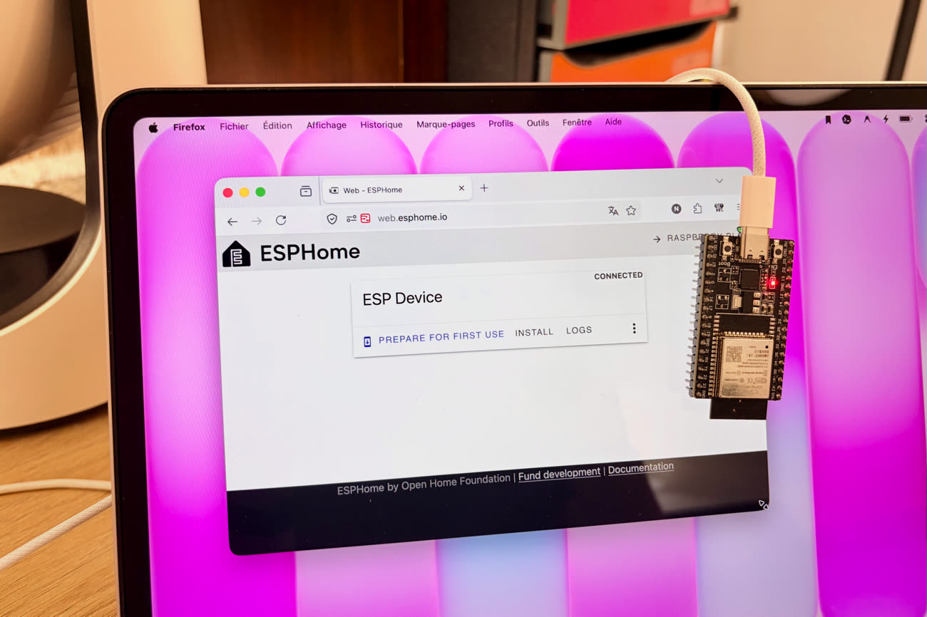 Un ESP32 contrôlé par ESPHome dans Firefox. Image MacGeneration.