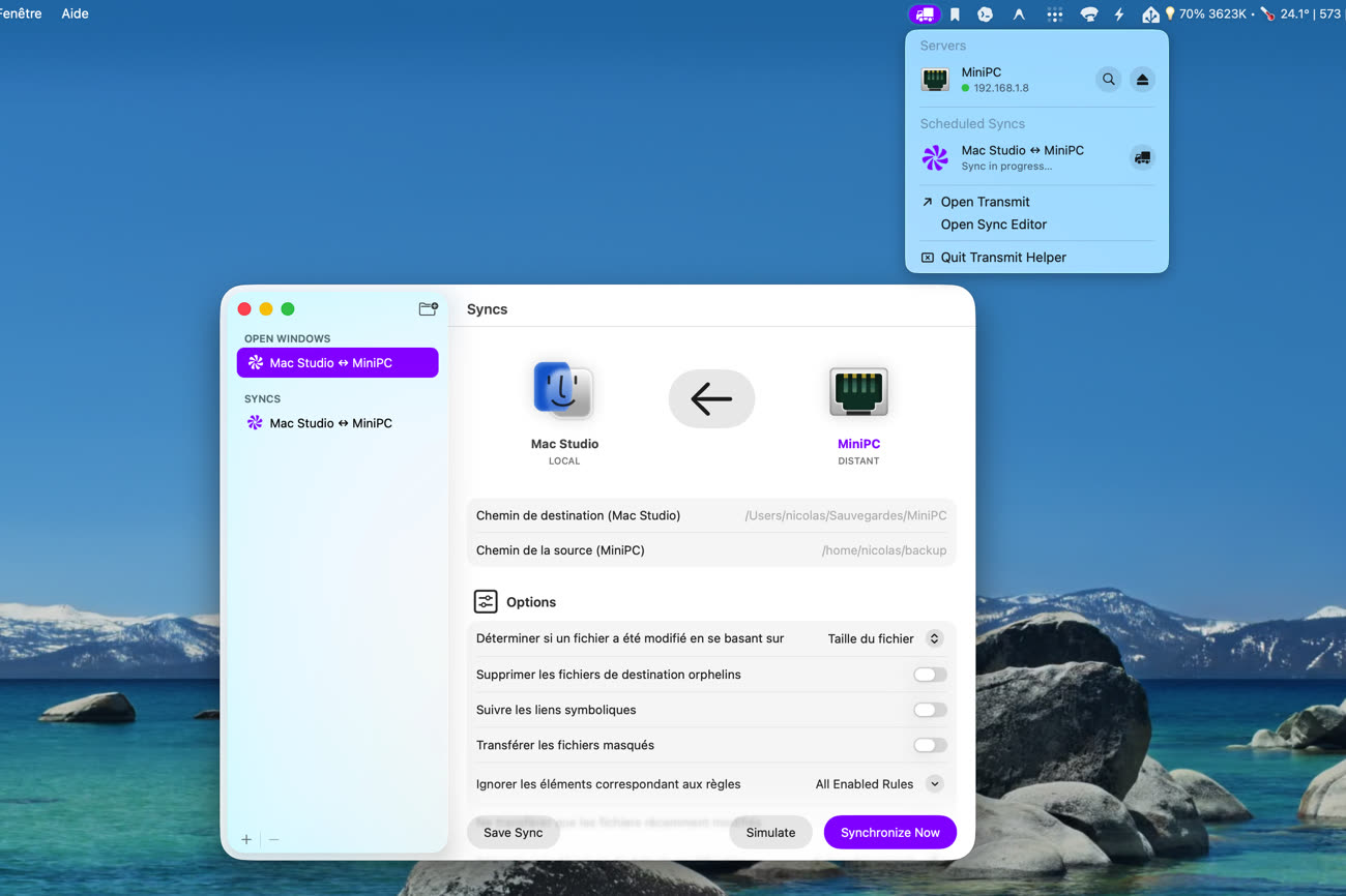 Création d’une règle de synchronisation en bas, le nouveau menu dédié notamment à la synchronisation en haut. Image MacGeneration.