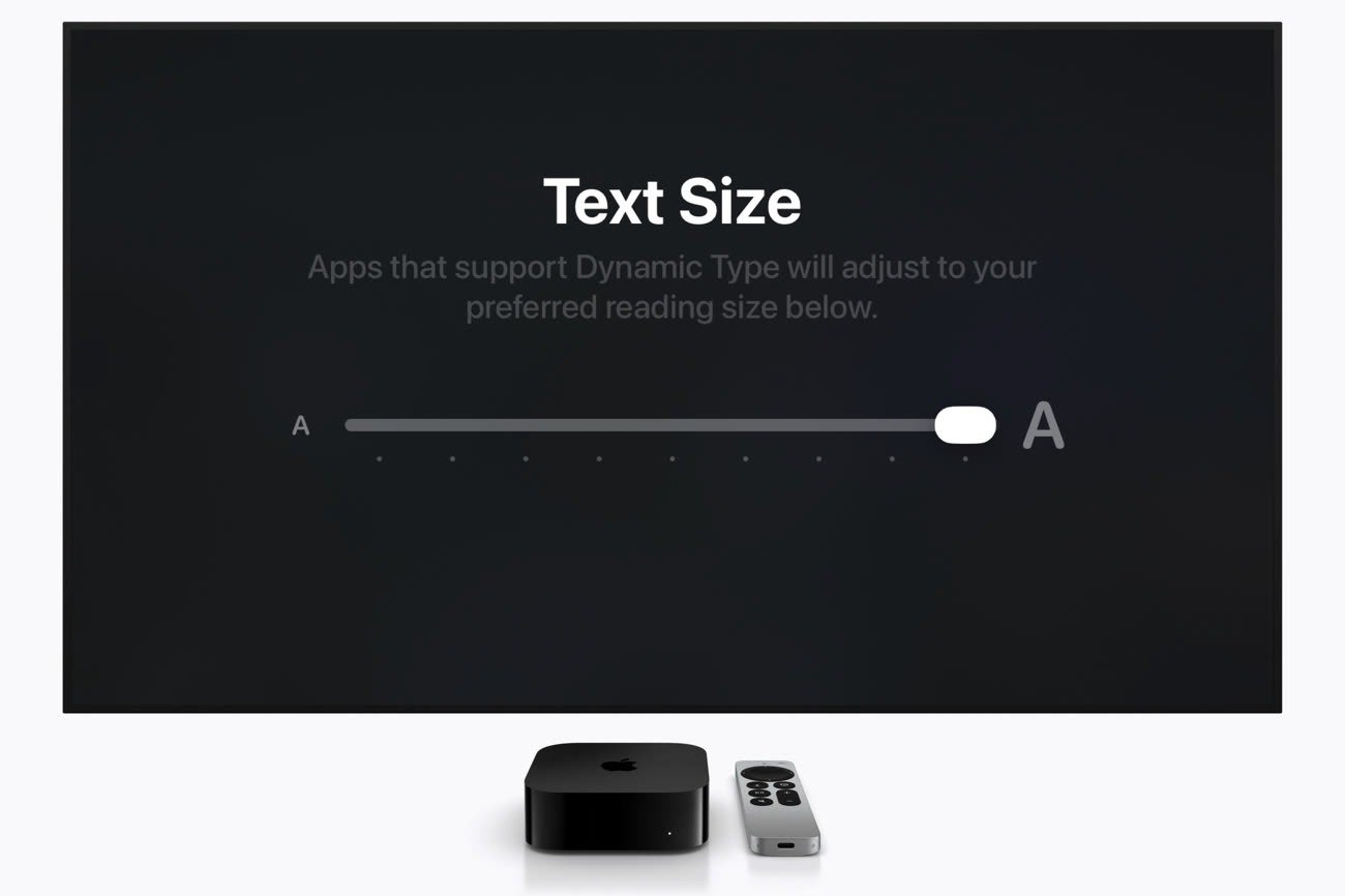 Ajustement de la taille des polices sur l’Apple TV. Image Apple.