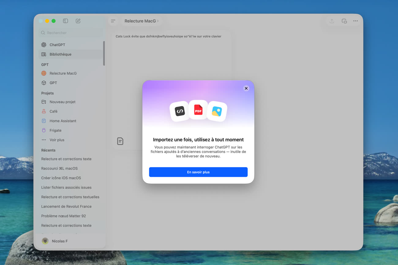 Présentation de la fonctionnalité dans ChatGPT pour macOS. Image MacGeneration.