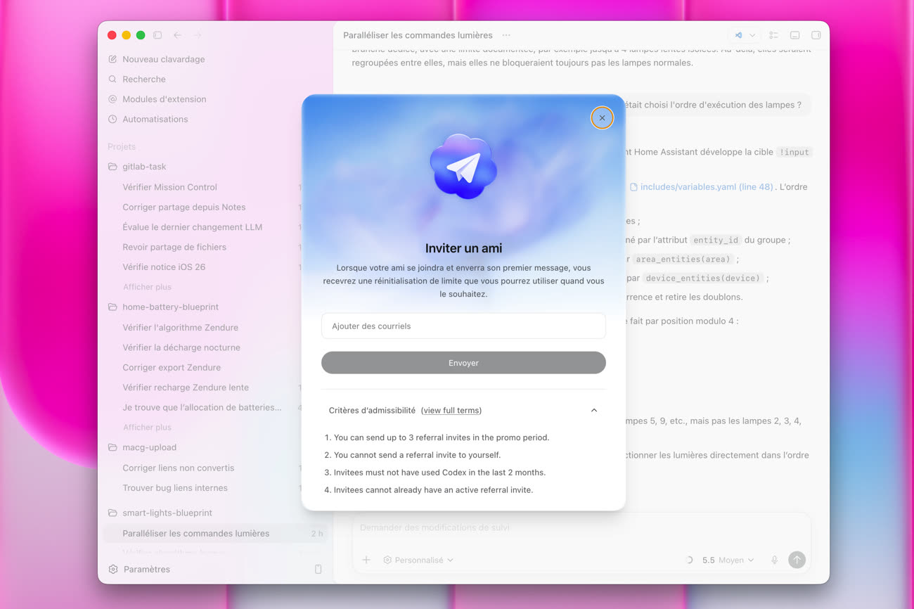 Le système de parrainage inclus dans Codex. Image MacGeneration.