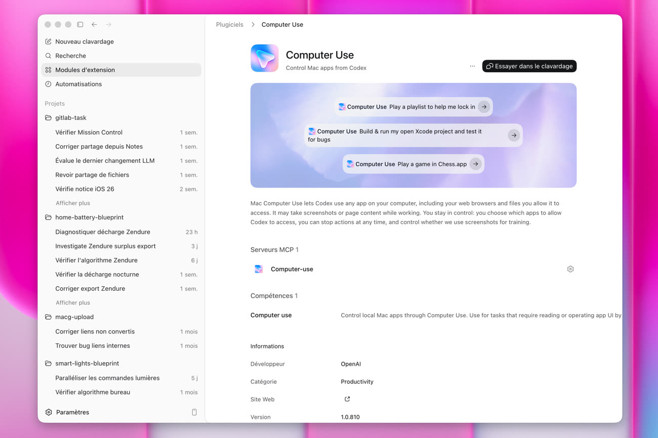 Présentation du mode « Computer Use », désormais actif dans Codex en Europe. Image MacGeneration.