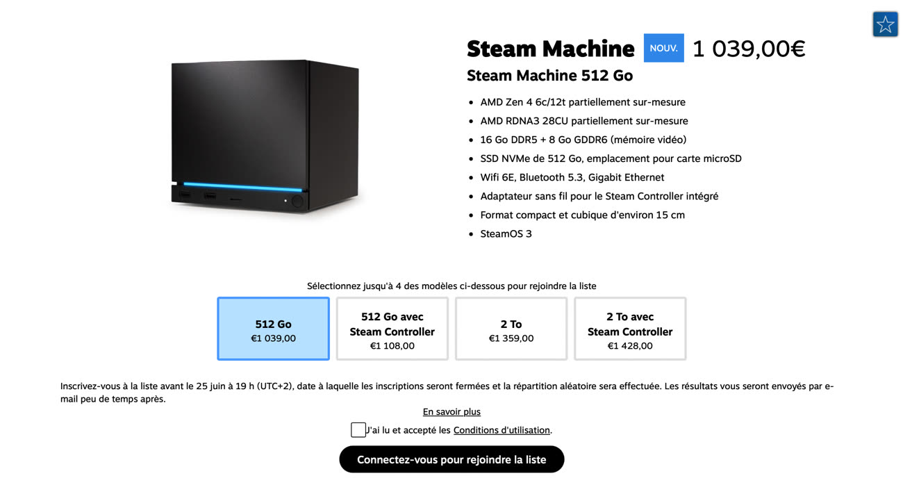 Les différentes options pour la Steam Machine. Capture d’écran site Valve, image MacGeneration.