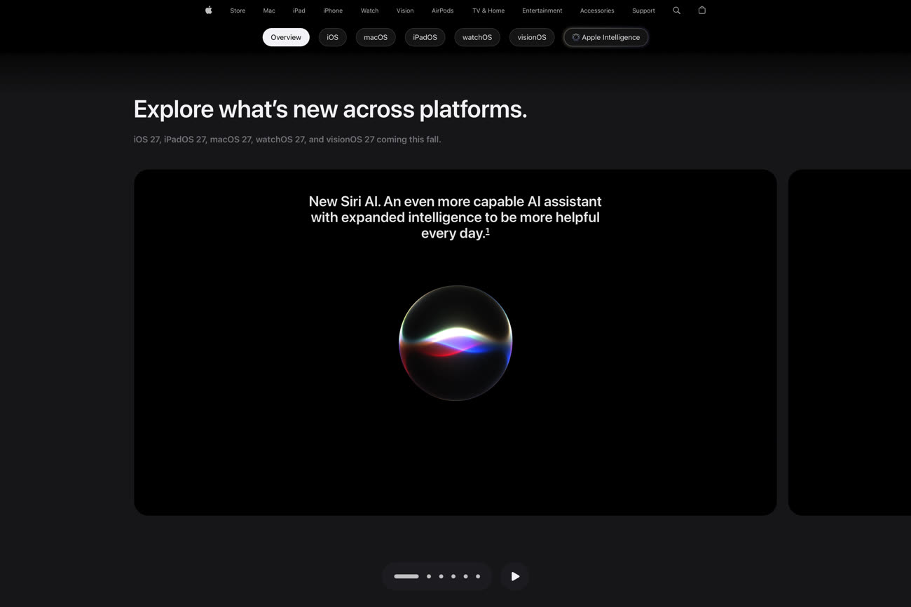 Le site d’Apple permet d’explorer les nouveautés de tous les systèmes… enfin, presque tous. Capture site Apple, Image iGeneration.
