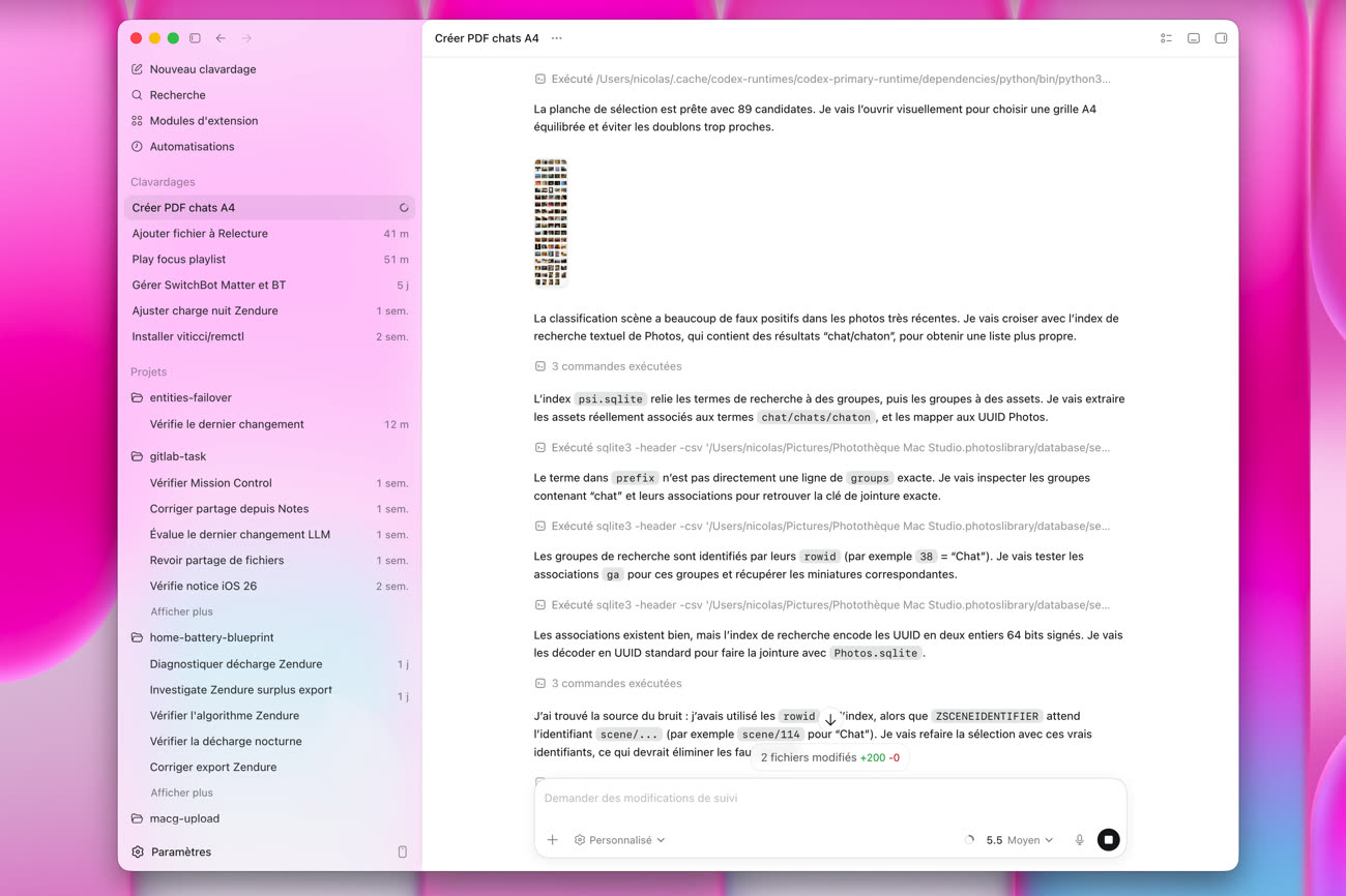Même dans le cadre du contrôle de l’ordinateur, Codex repose sur un LLM très puissant et qui peut se perdre inutilement. Ici, il a commencé à explorer directement la base de données de Photos, une idée potentiellement dangereuse. Image MacGeneration.