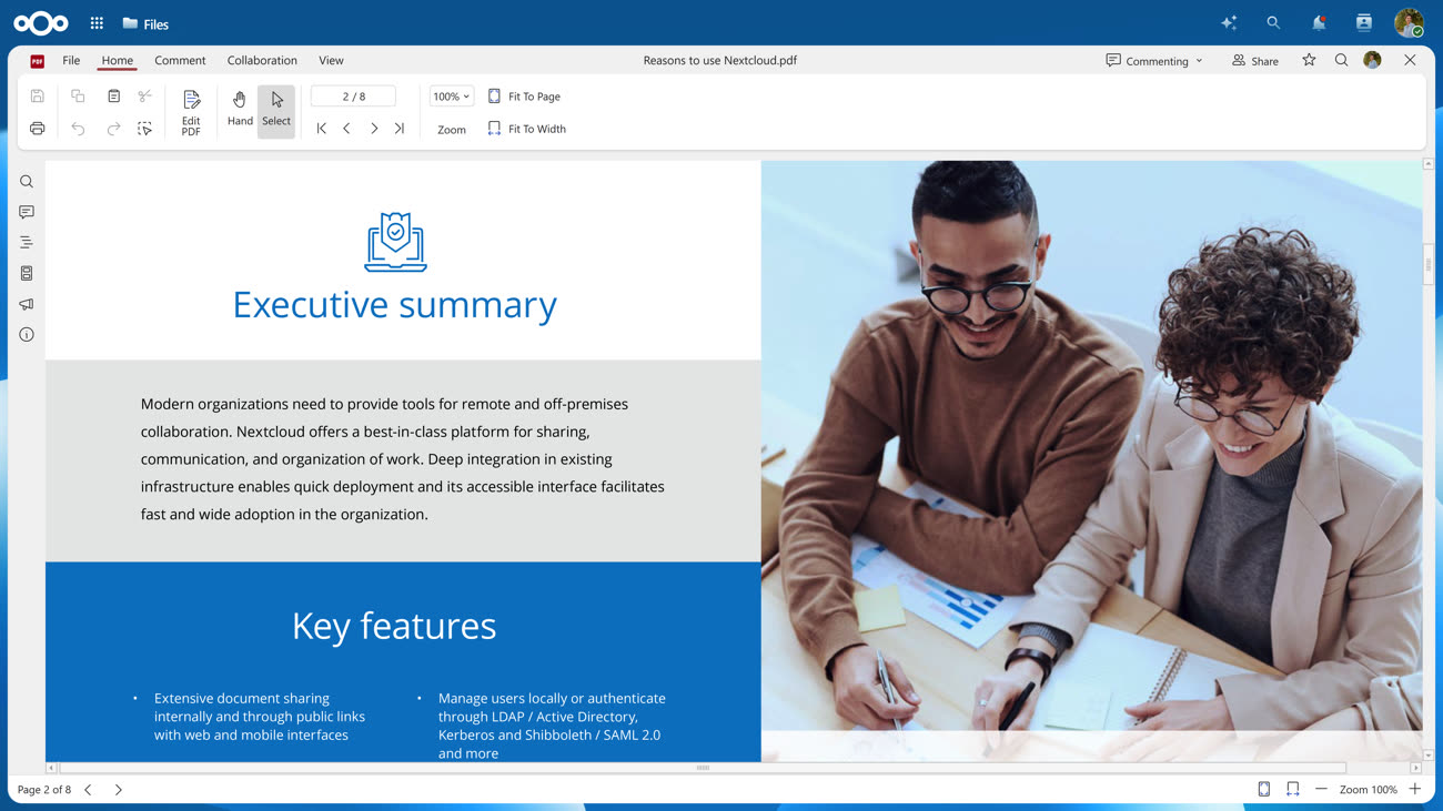 … et même les documents PDF. Image Nextcloud.