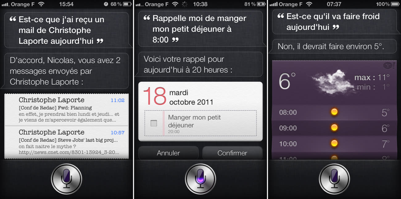 Si vous n’étiez pas là en 2011, la toute première version de Siri était impressionnante… malgré quelques malentendus (je ne petit-déjeune pas à 20 h et 5 °C, c’est froid, Siri). Image iGeneration.