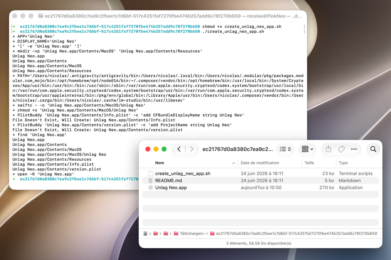 Le script s’est exécuté en arrière-plan, produisant une app dans le Finder au premier-plan. Image MacGeneration.