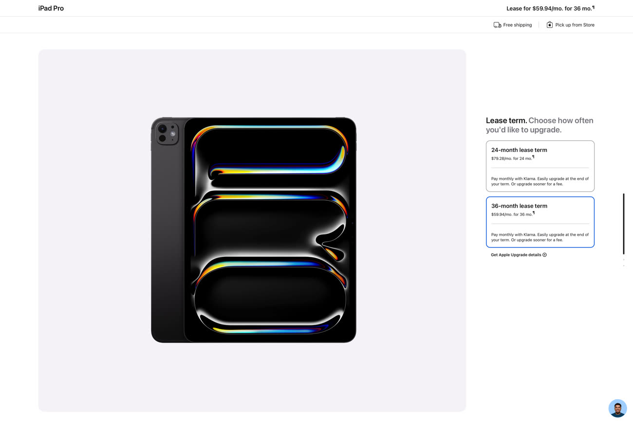Un iPad avec toutes les options atteint les 60 $ par mois sur trois ans, ou bien 80 $ sur deux ans. Capture d’écran site Apple, image MacGeneration.