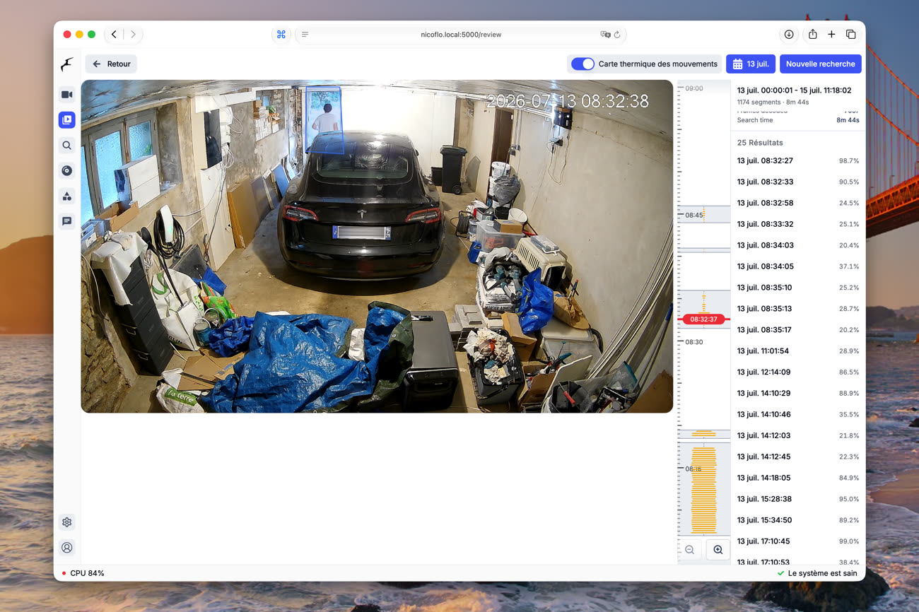 Le nouveau moteur de recherche de mouvement, ici centré sur une zone choisie par mes soins sur la caméra du garage. Image iGeneration.