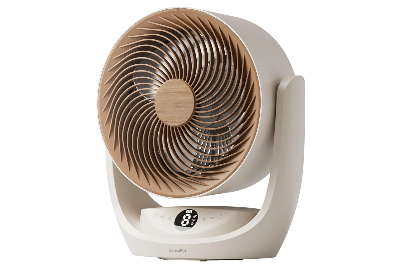 Le nouveau ventilateur de SwitchBot, avec son design façon bois. Image SwitchBot.