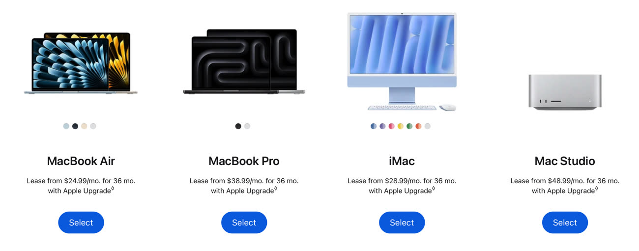 Les autres Mac proposés dans le cadre d’Apple Upgrade. Capture d’écran site Apple, image MacGeneration.