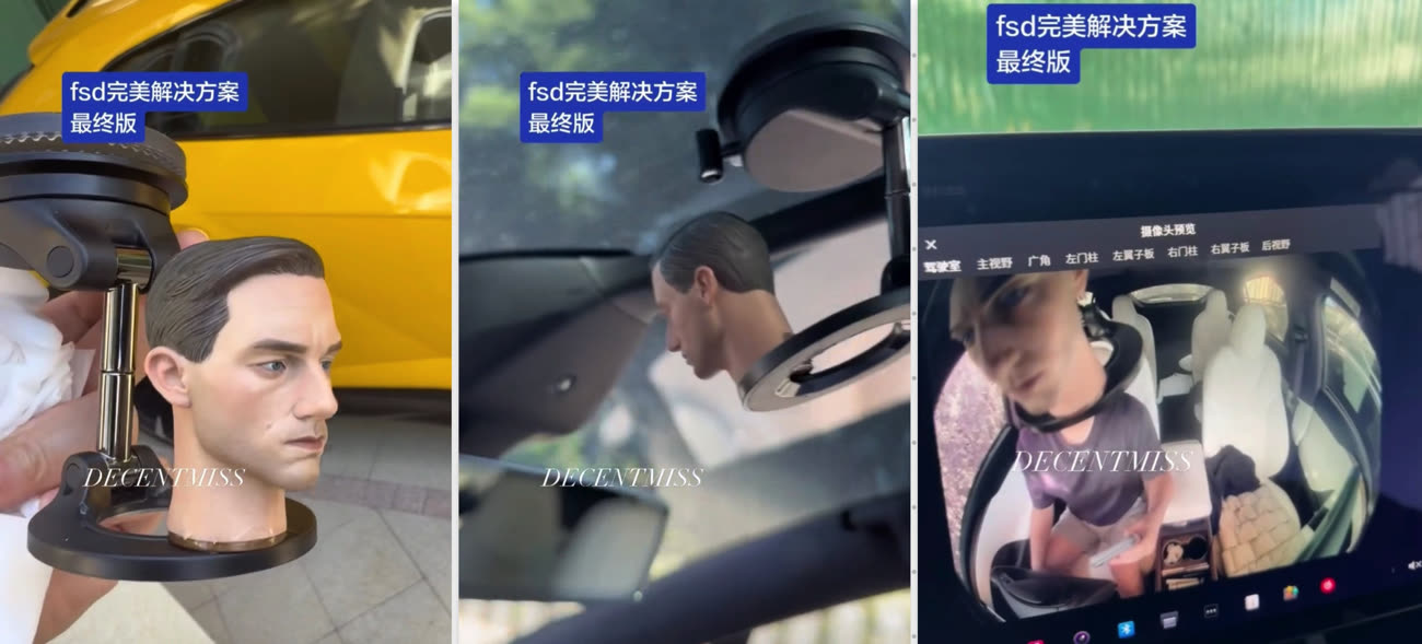 Des petits accessoires vendus (notamment) en Chine peuvent suffire à tromper le système et faire croire à la caméra que le conducteur est bien attentif, même s’il est en réalité sur son téléphone, comme l’a rapporté Electrek. Sans aller jusque-là, les exemples ne manquent pas pour prouver que l’unique caméra centrale peut avoir du mal à jauger le niveau d’attention de la personne derrière le volant. Image Electrek.
