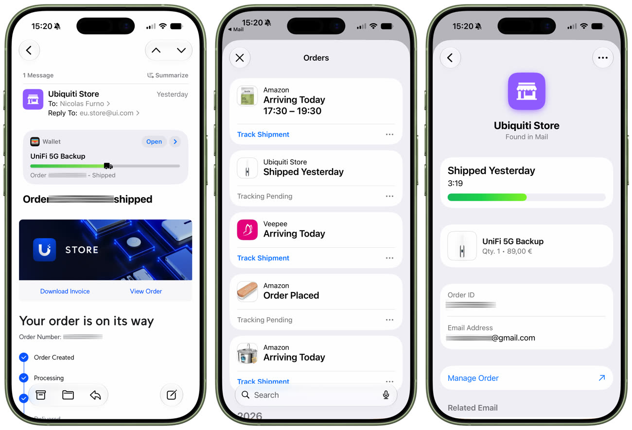 Suivi de livraison depuis Mail, ici pour la boutique d’Ubiquiti. Image iGeneration.