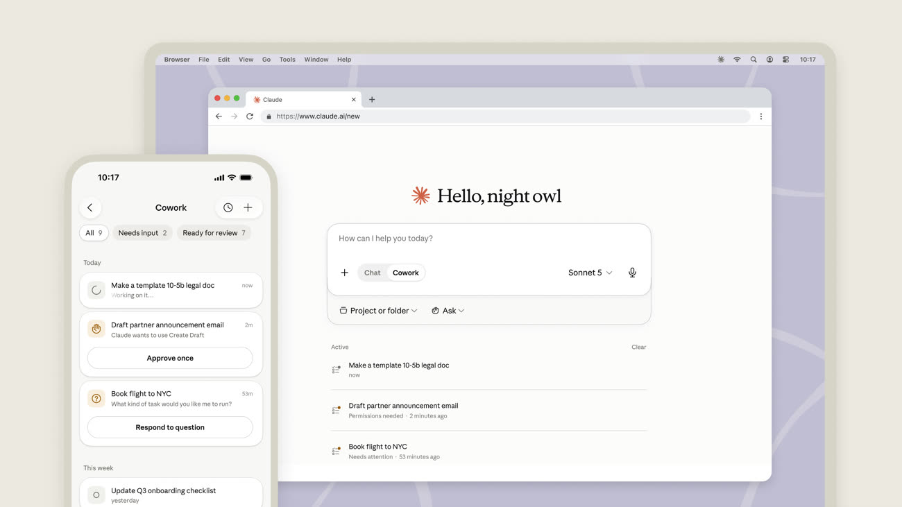 Claude Cowork est maintenant un mode spécifique dans Claude, au lieu d’avoir sa propre interface. Image Anthropic.