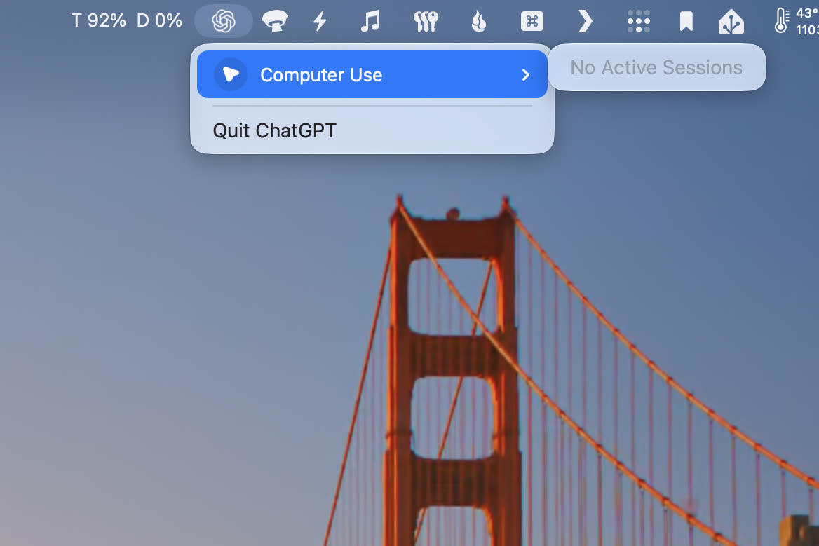 Le menu désormais bien inutile de ChatGPT, avec Codex Usage App juste à sa gauche. Image MacGeneration.