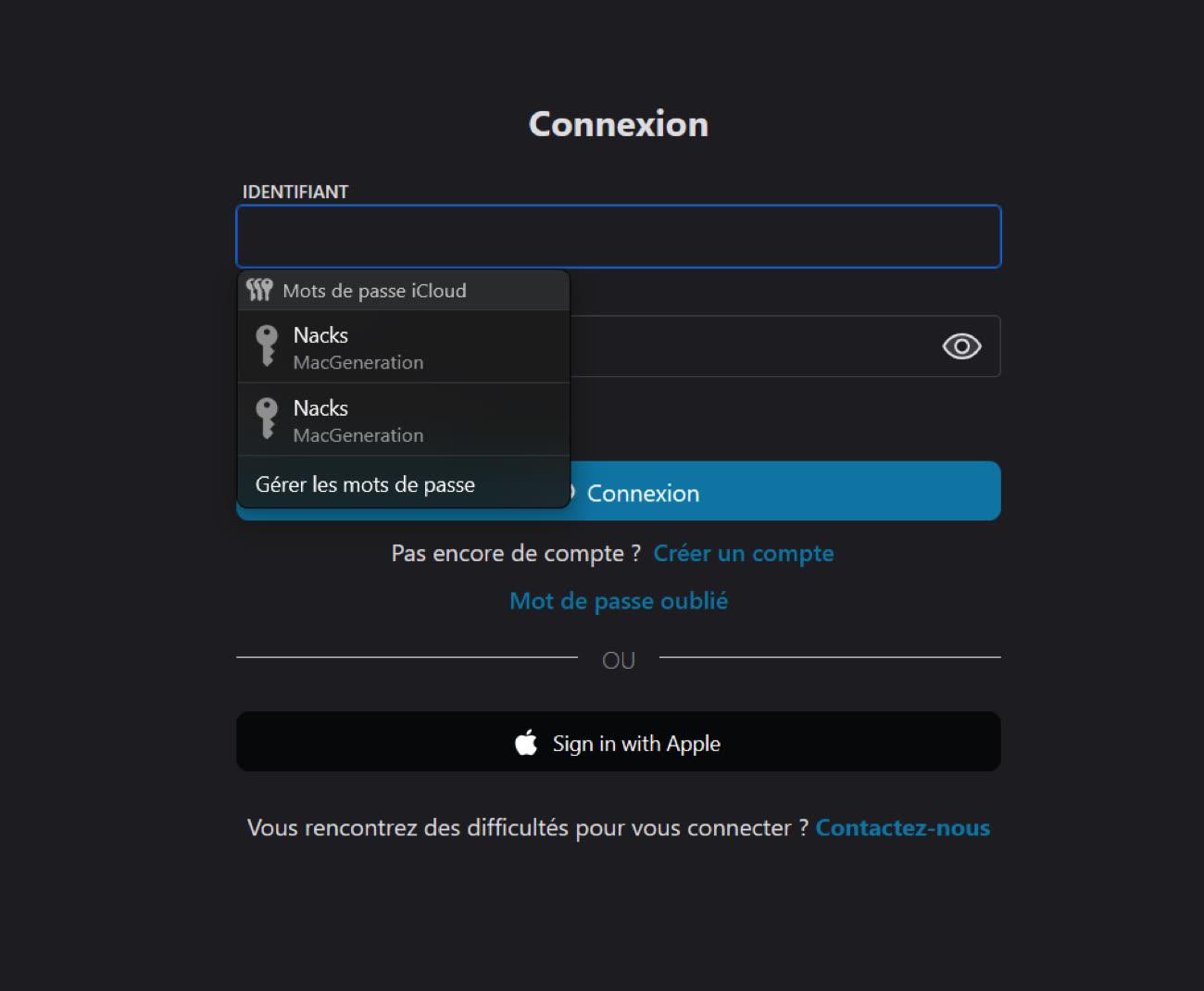 iCloud et l’extension Mots de Passe agissent comme un vrai gestionnaire. Image MacGeneration