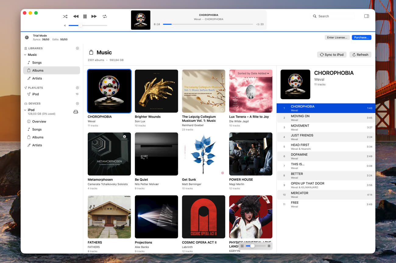 La partie lecteur musical de PodCenter… Image MacGeneration.