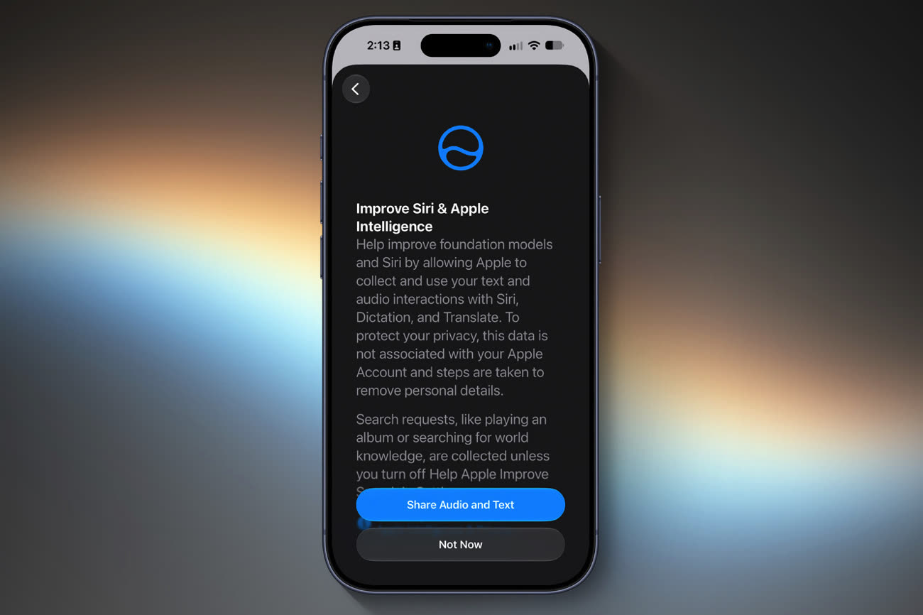 La nouvelle requête de partage qui peut apparaître lors du premier démarrage d’iOS 27. Image 9To5Mac.